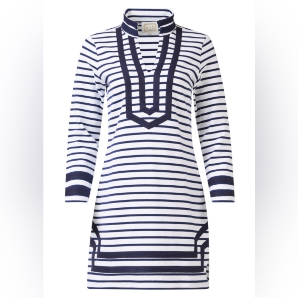 SAIL TO SABLE NWT Navy & White Striped French Terry Tunic Dress SZ M